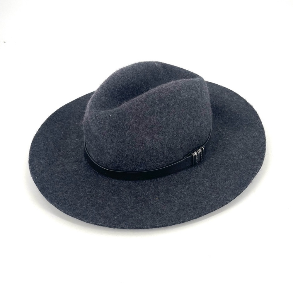 Lucky Brand Charcoal Grey Western Boho Banded 100% Wool Fedora Hat